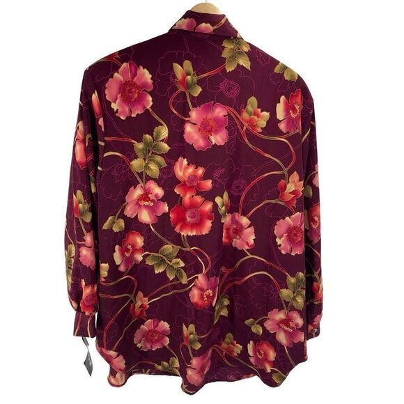 Vintage Maggie Sweet Women's Button-Up Padded Sketched Floral Print Blouse Large - Picture 2 of 10
